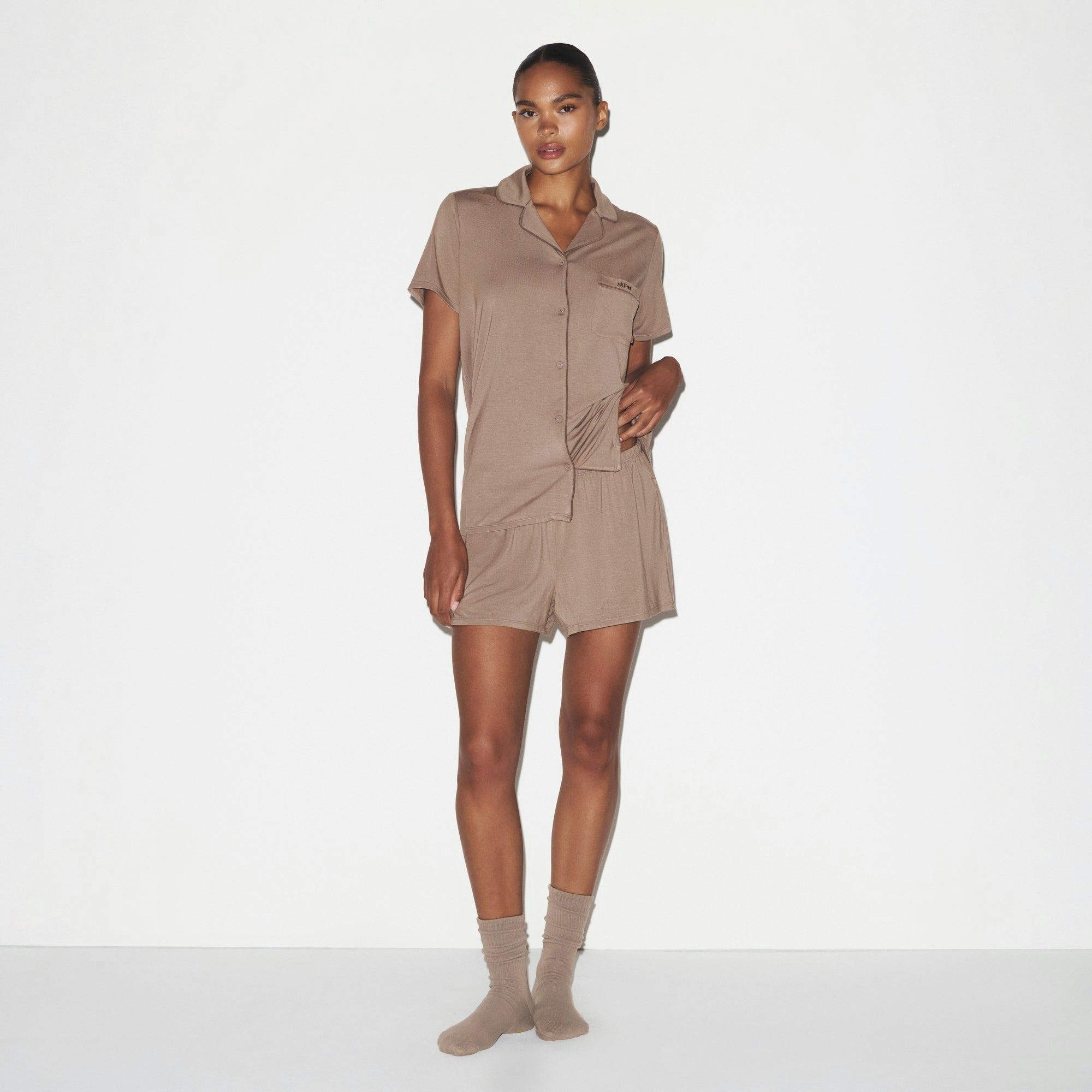 Skims Skims Sleep Short Sleeve Button Up Set Fossil