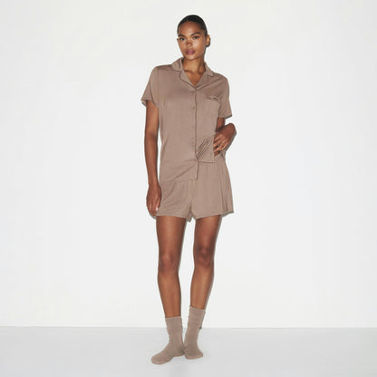 Skims Skims Sleep Short Sleeve Button Up Set Fossil