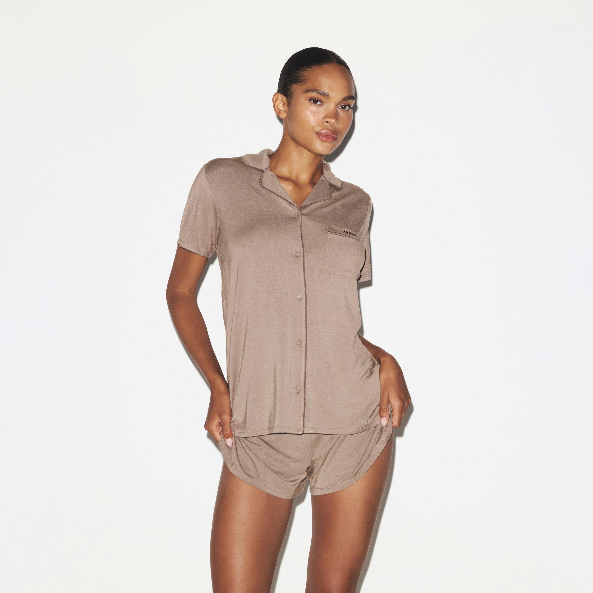 Skims Skims Sleep Short Sleeve Button Up Set Fossil