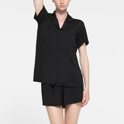 Skims Skims Sleep Short Sleeve Button Up Set Onyx