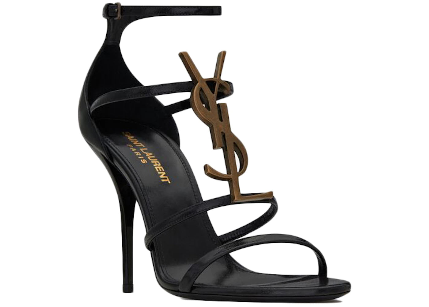 saint laurent cassandra sandal heels black leather