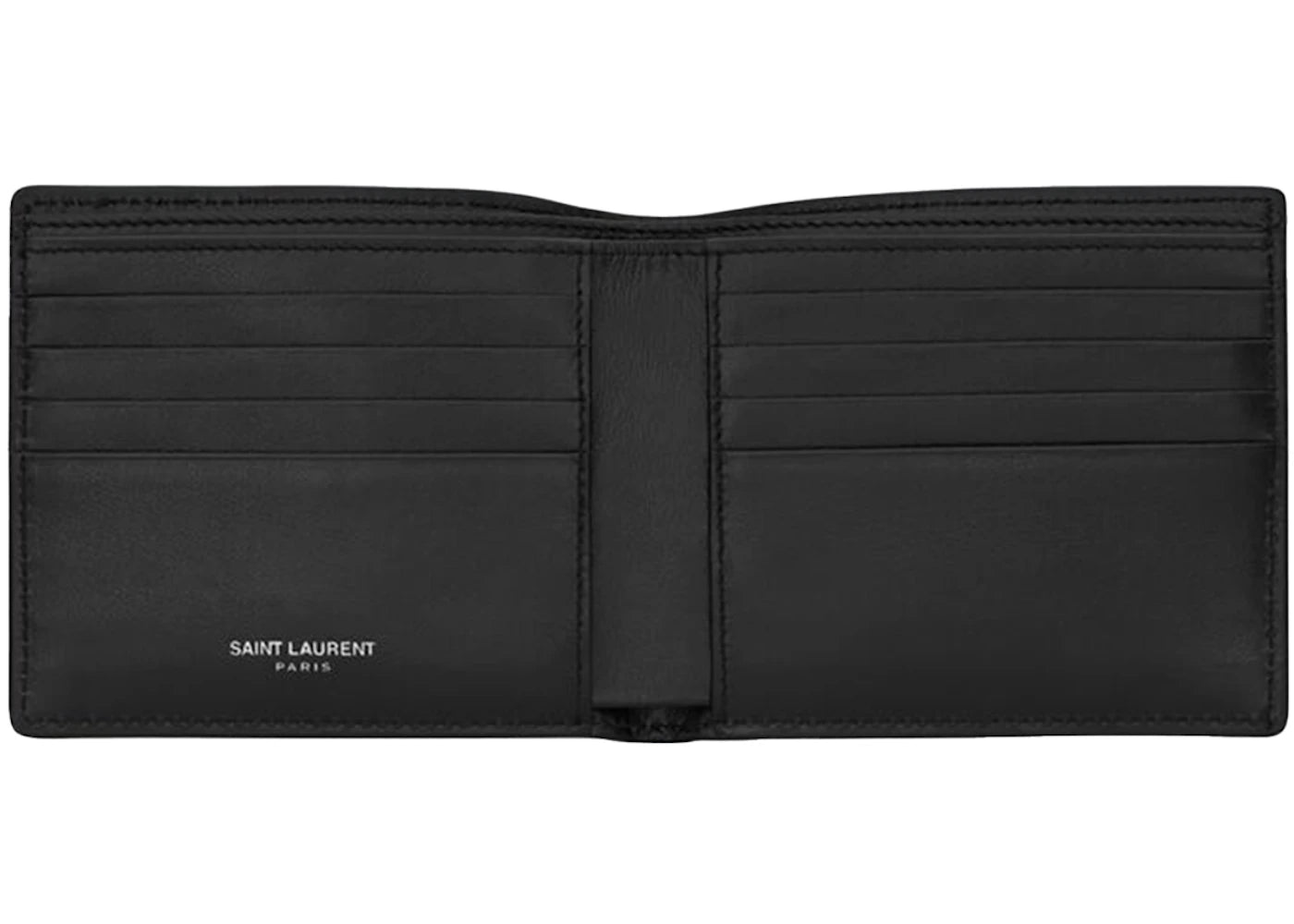 saint laurent cassandre east/west wallet silver logo black