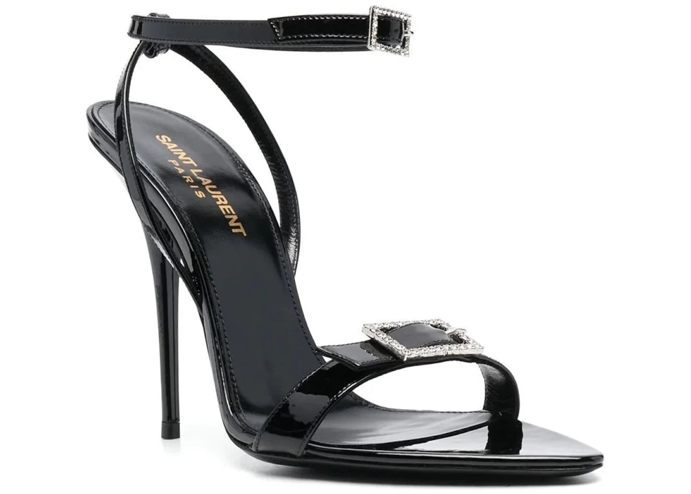 saint laurent gippy buckled sandal heels black leather