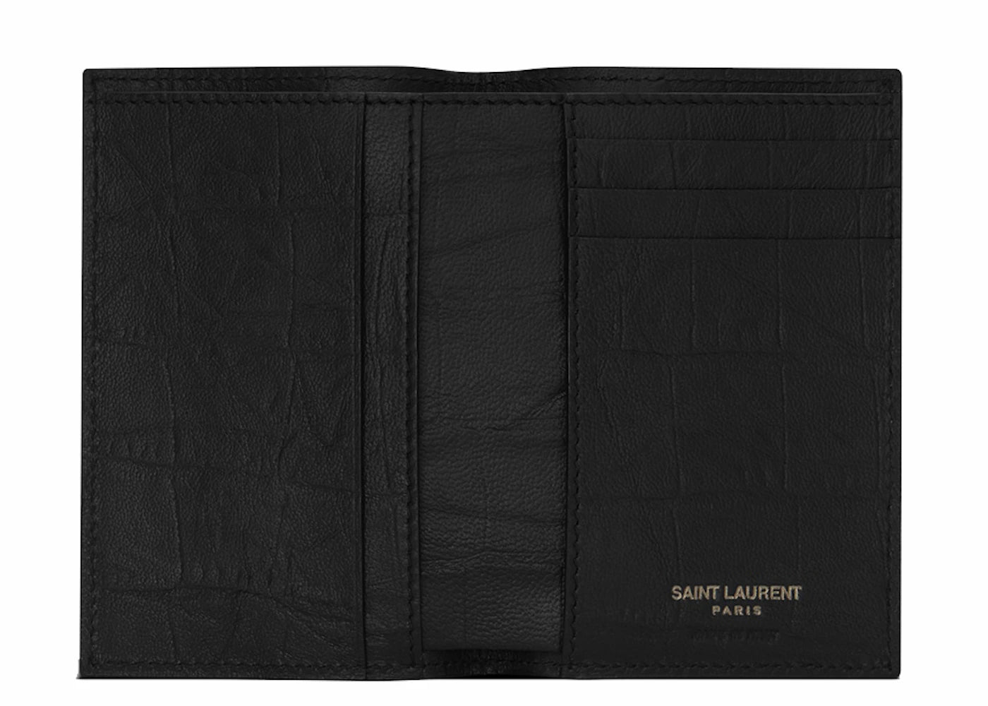 saint laurent monogram credit card wallet crocodile embossed leather black 