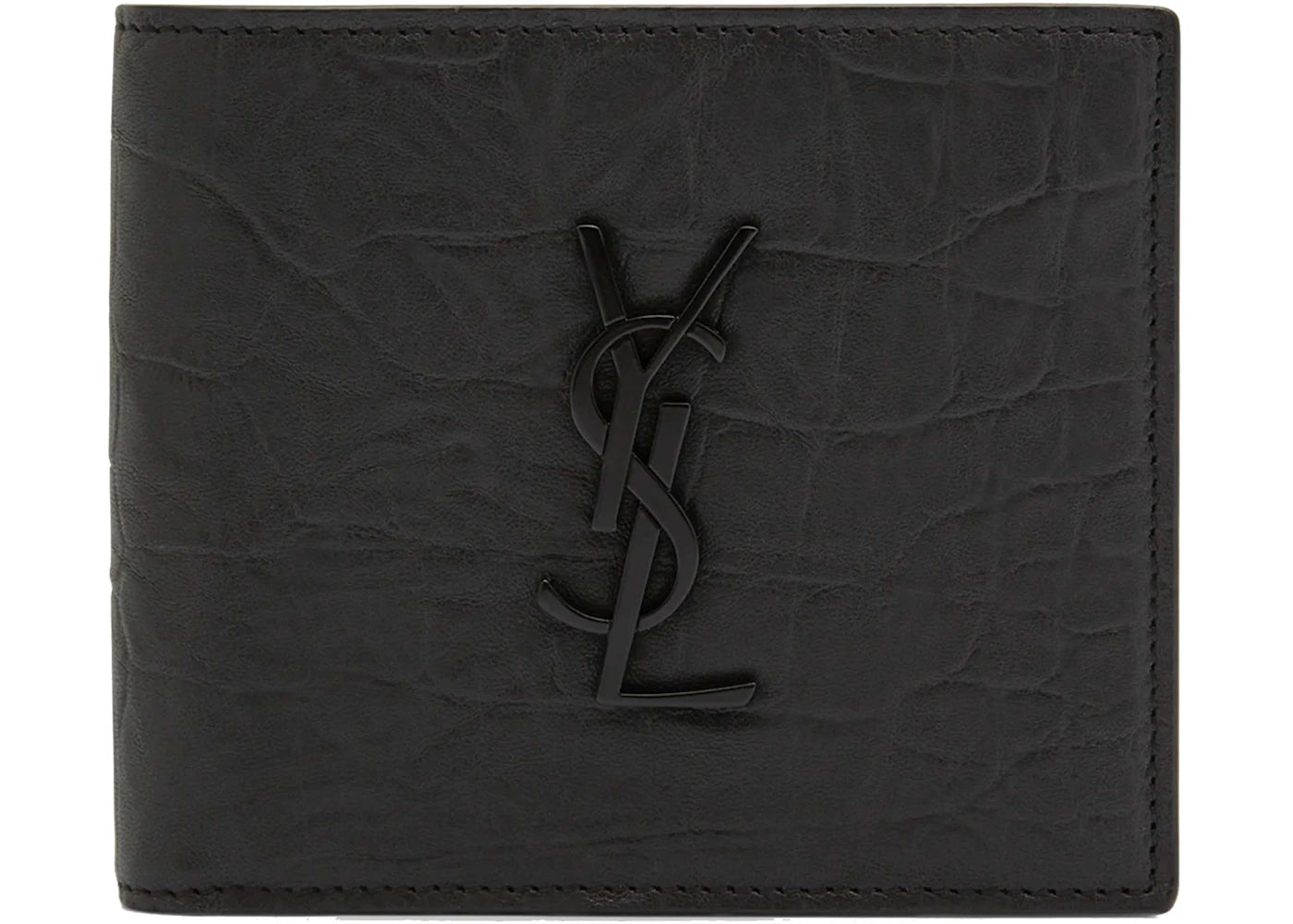 Saint Laurent Monogram Croc-Embossed Leather Bi-Fold Wallet Black