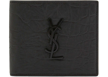 saint laurent monogram croc-embossed leather bi-fold wallet black