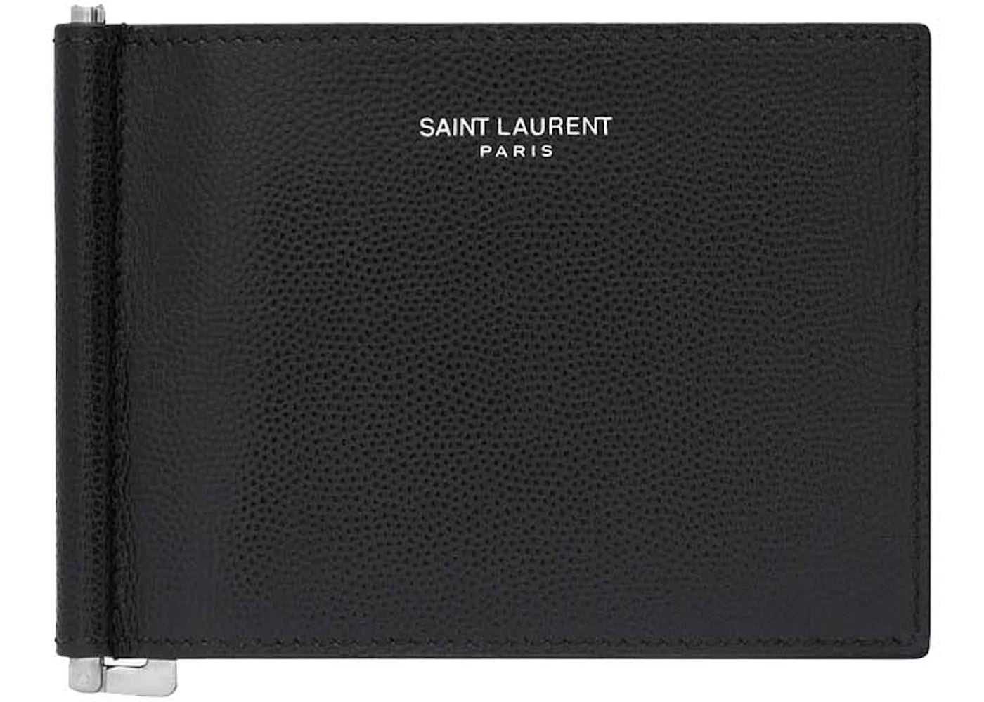 Saint Laurent Paris Bill Clip Wallet In Grain De Poudre Embossed Leather Black