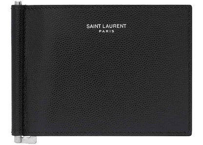 Saint Laurent Paris Bill Clip Wallet In Grain De Poudre Embossed Leather Black