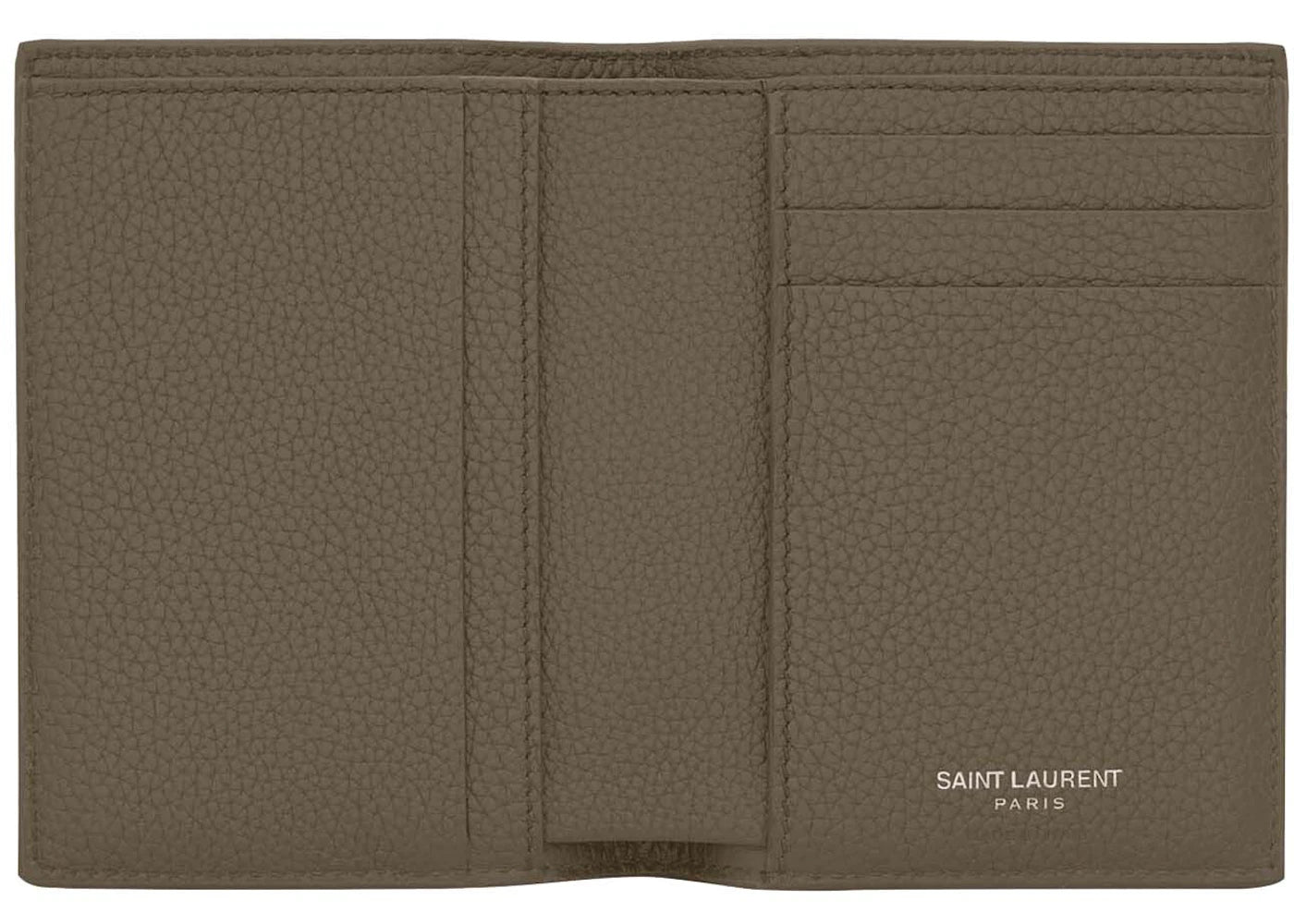 saint laurent tiny cassandre credit card wallet in grained leather dark khaki