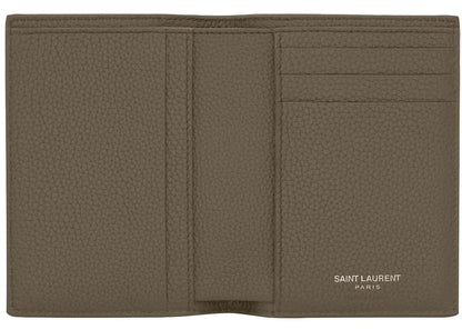 saint laurent tiny cassandre credit card wallet in grained leather dark khaki
