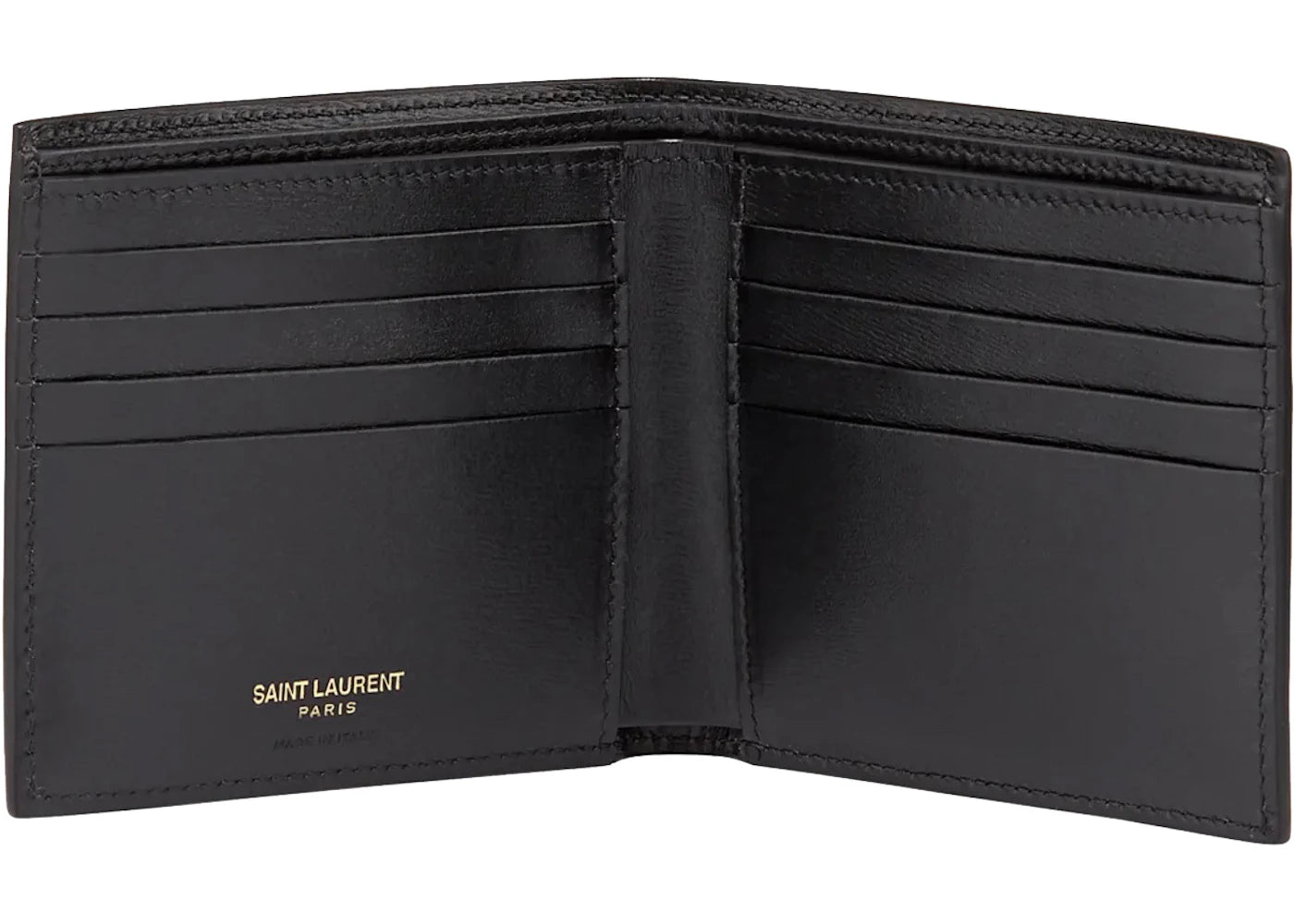saint laurent tiny cassandre east/west bifold wallet in shiny leather black 