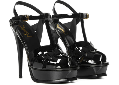 saint laurent tribute platform sandal heels black patent leather