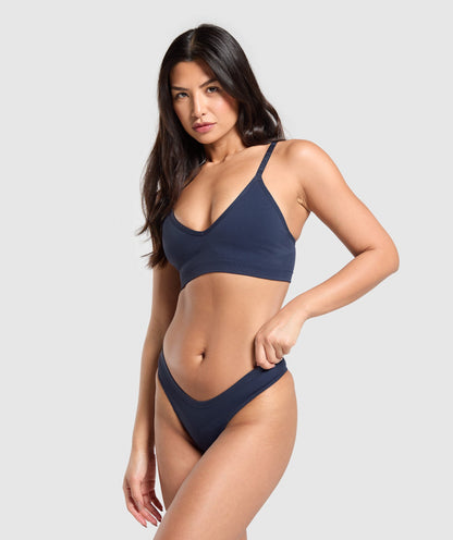 Women's Gymshark Seamless Dipped Front Thong Heavy Blue
