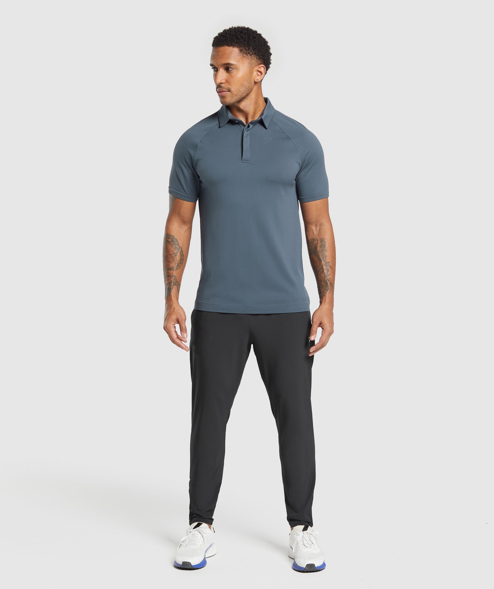 Gymshark Seamless Polo Shirt Titanium Blue