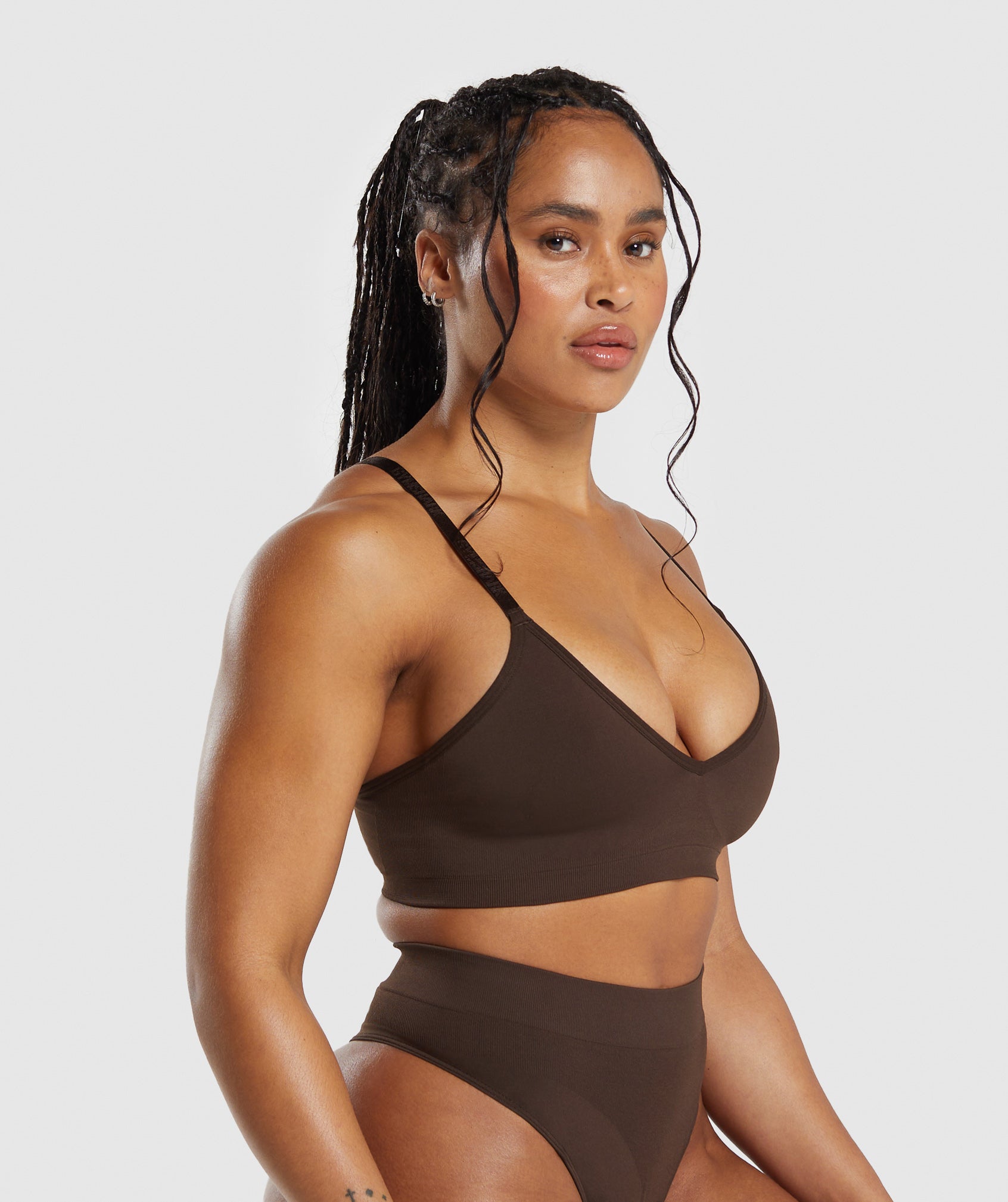 Women's Gymshark Seamless V Neck Bralette Archive Brown
