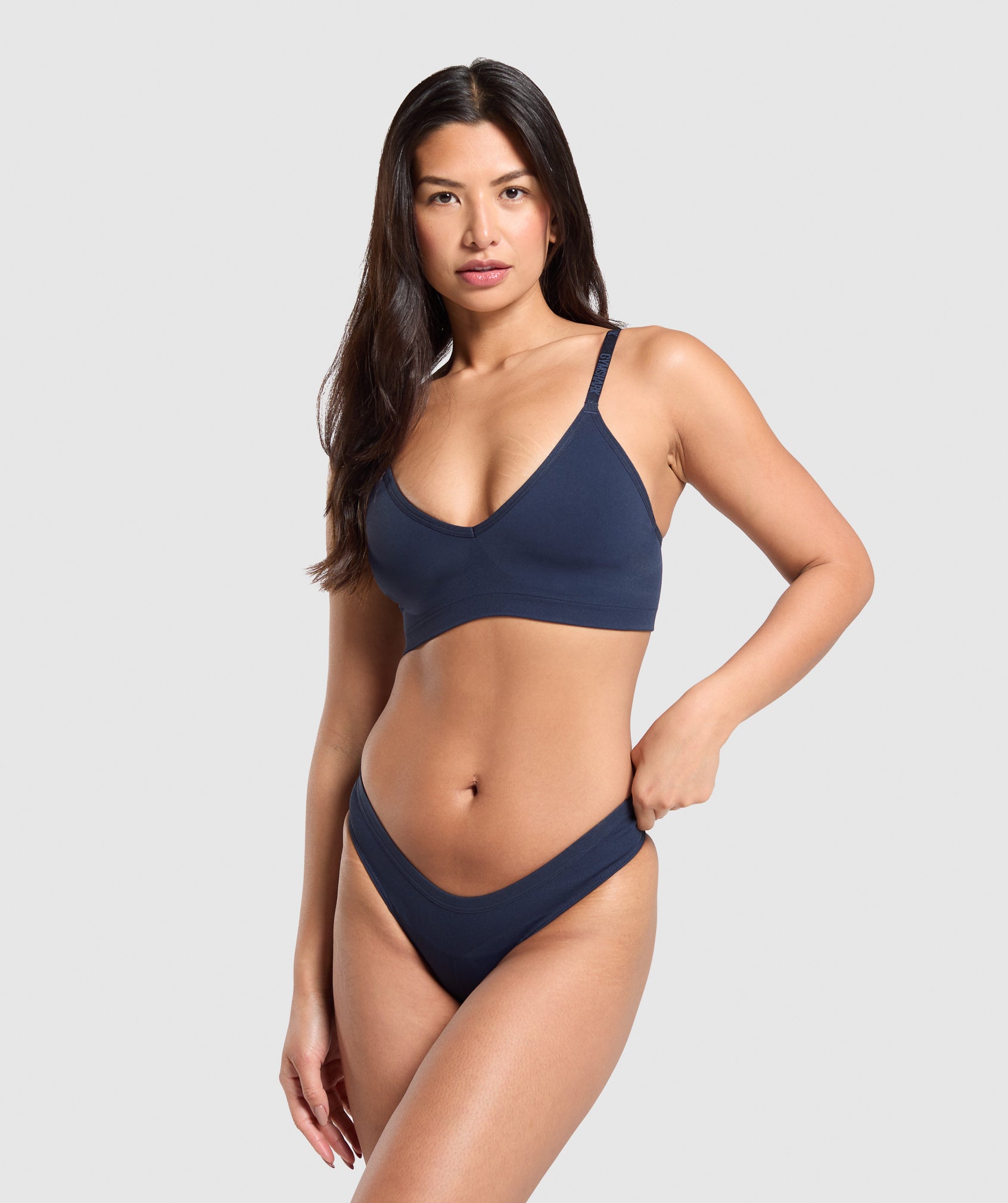 Women's Gymshark Seamless V Neck Bralette Heavy Blue