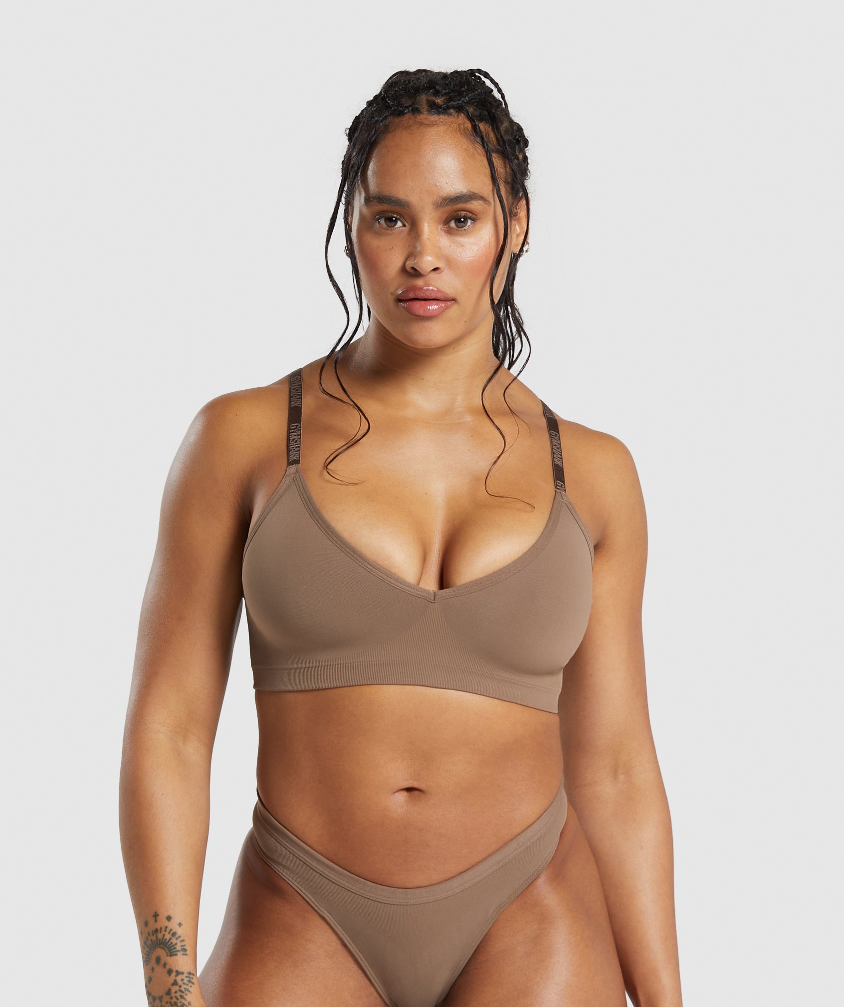 Women's Gymshark Seamless V Neck Bralette Soul Brown