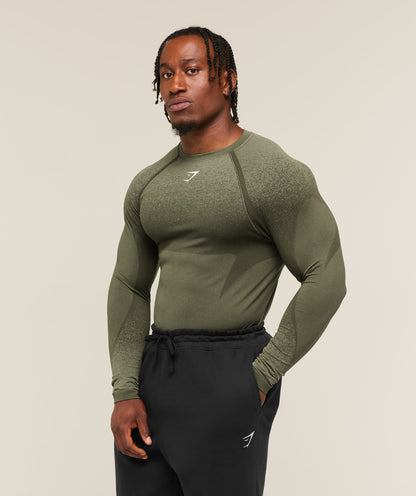 Gymshark Shadow Seamless Long Sleeve T-Shirt Core Olive