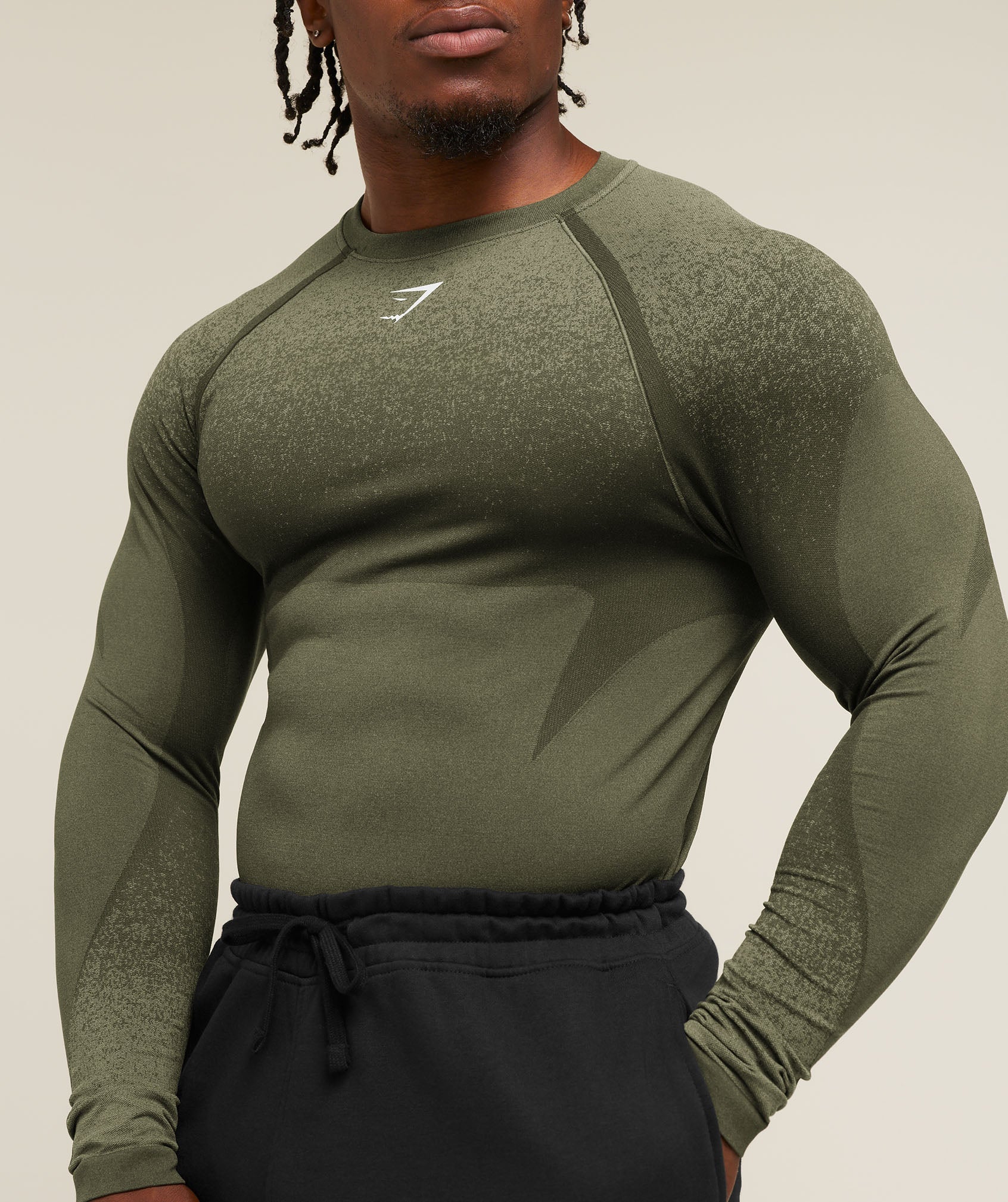 Gymshark Shadow Seamless Long Sleeve T-Shirt Core Olive