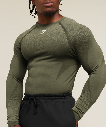 Gymshark Shadow Seamless Long Sleeve T-Shirt Core Olive