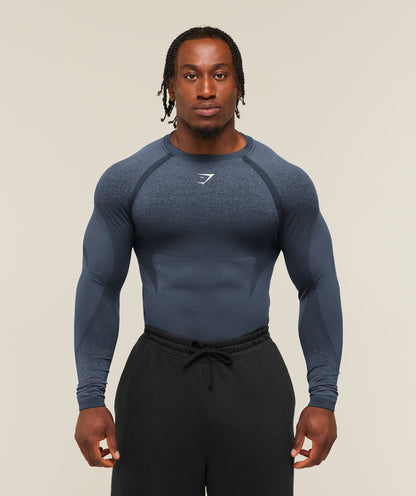 Gymshark Shadow Seamless Long Sleeve T-Shirt Heavy Blue