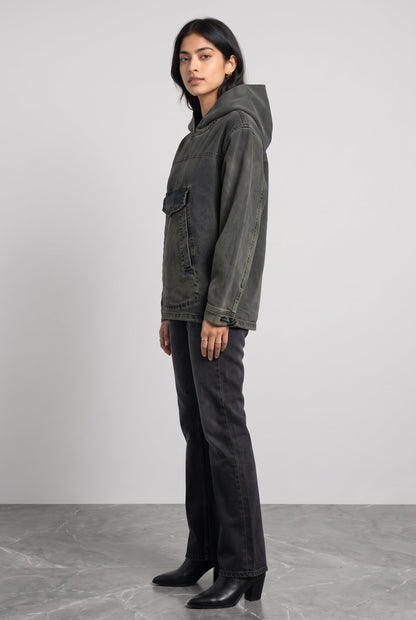 ACID WASH DENIM WOMEN'S HOODIE