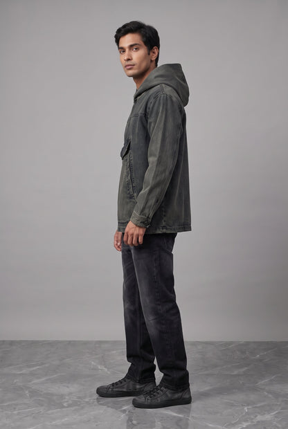 ACID WASH DENIM MEN'S HOODIE