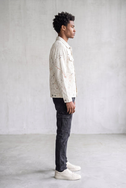 WHITE PAINTED DENIM MEN'S JACKET