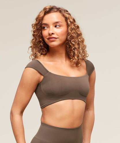 Women's Gymshark Soft Sculpt Cap Sleeve Bralette Walnut Brown