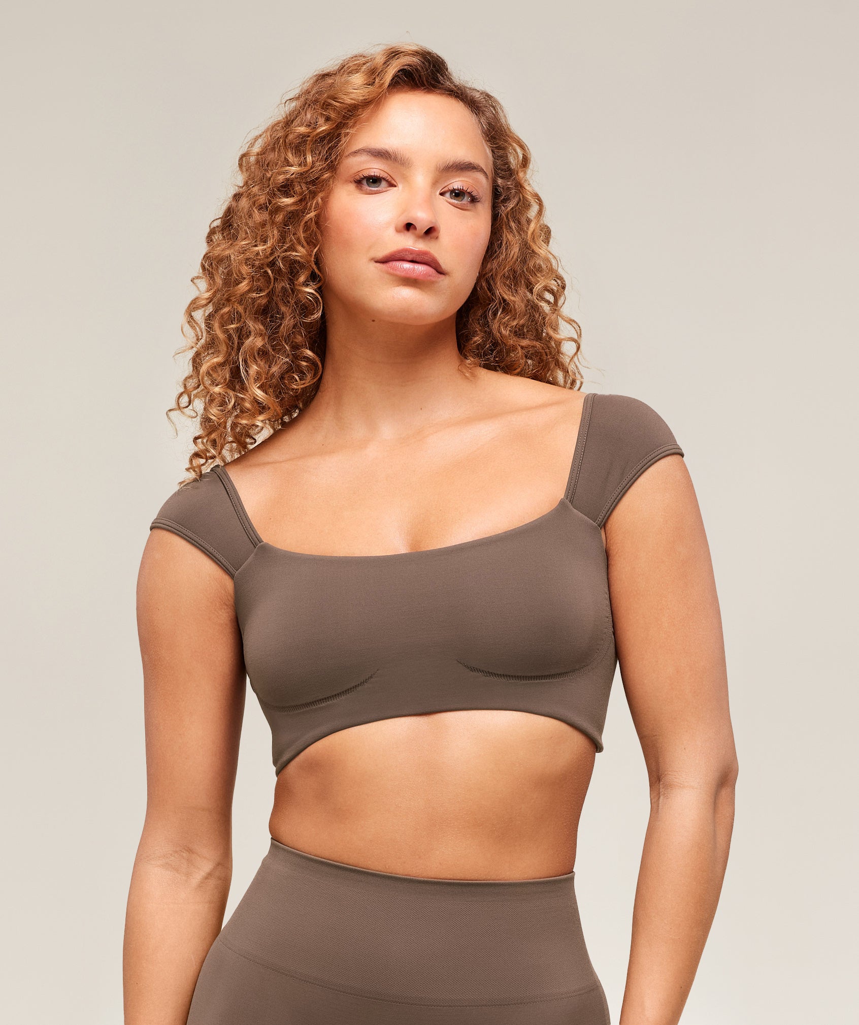 Women's Gymshark Soft Sculpt Cap Sleeve Bralette Walnut Brown