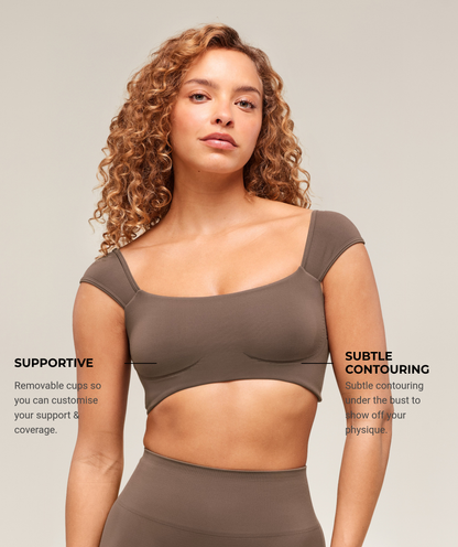 Women's Gymshark Soft Sculpt Cap Sleeve Bralette Walnut Brown