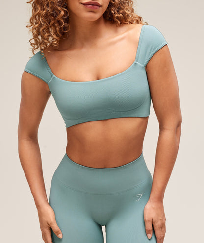 Women's Gymshark Soft Sculpt Cap Sleeve Bralette Rest Blue