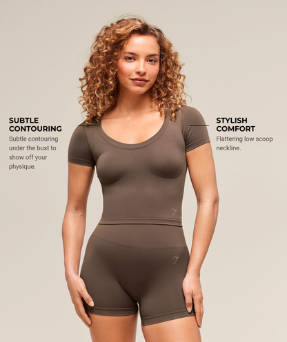 Women's Gymshark Soft Sculpt Midi T-Shirt Walnut Brown