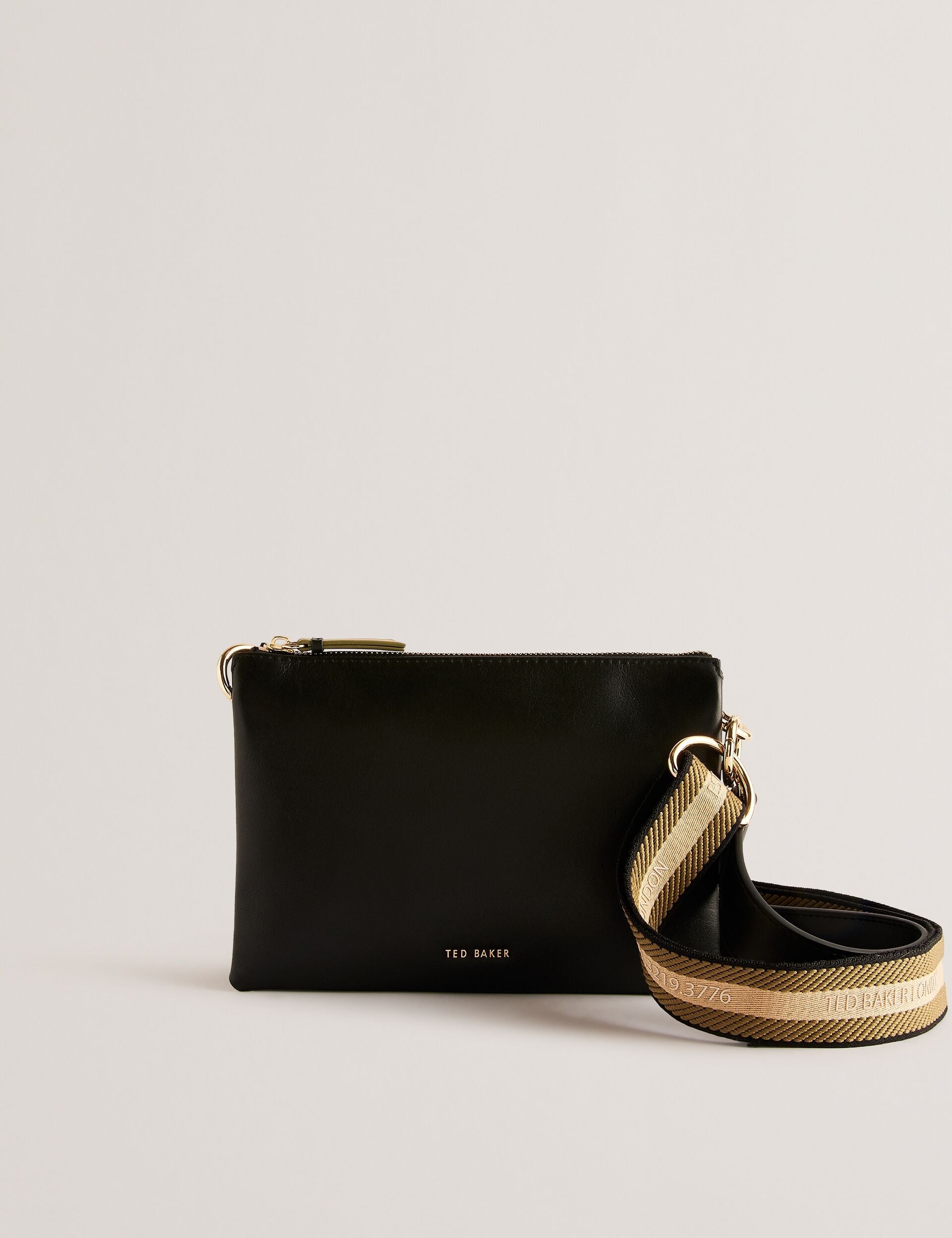 Ted Baker Darceyy Black Leather Crossbody Bag With Webbing Strap Women's