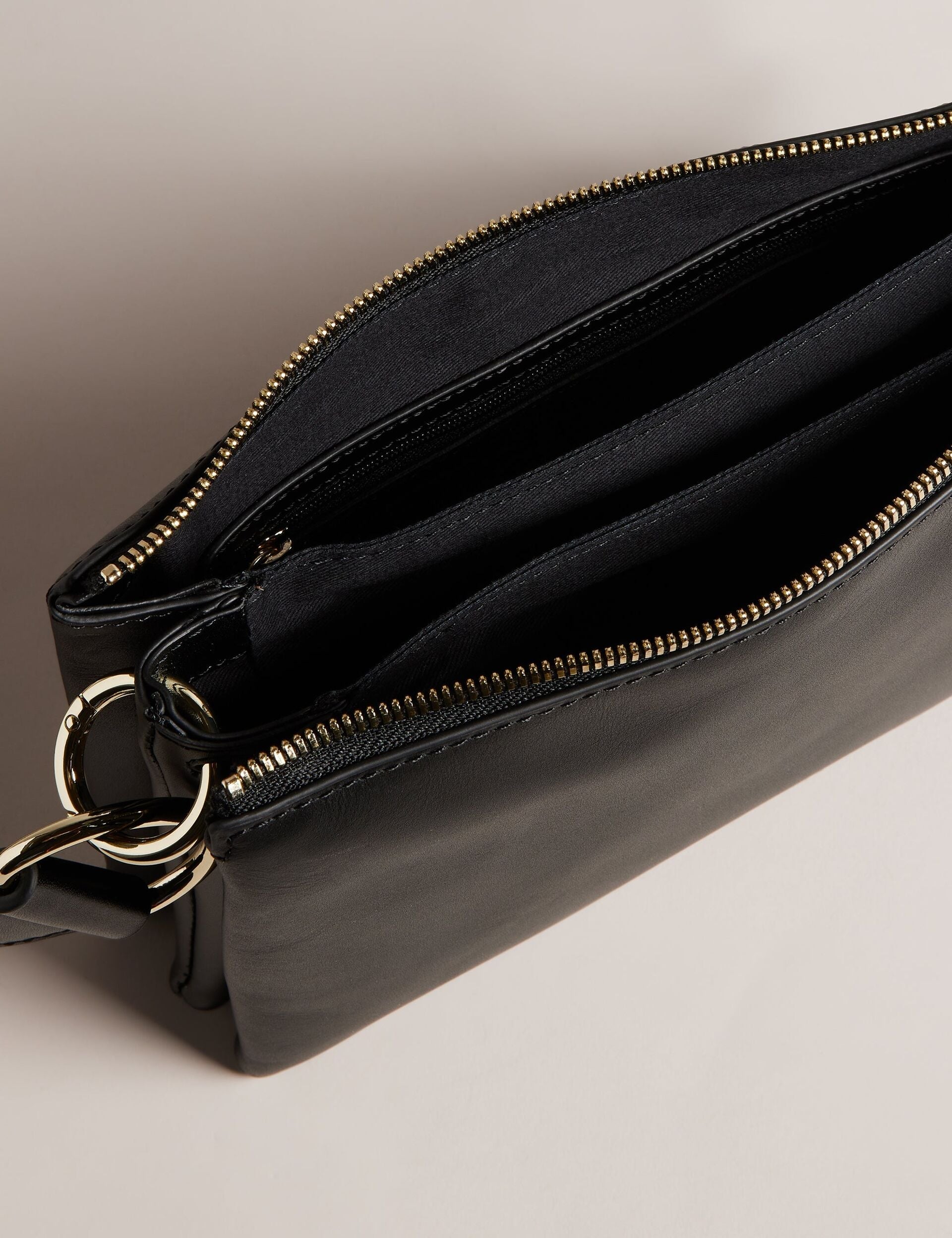 Ted Baker Darceyy Black Leather Crossbody Bag With Webbing Strap Women's