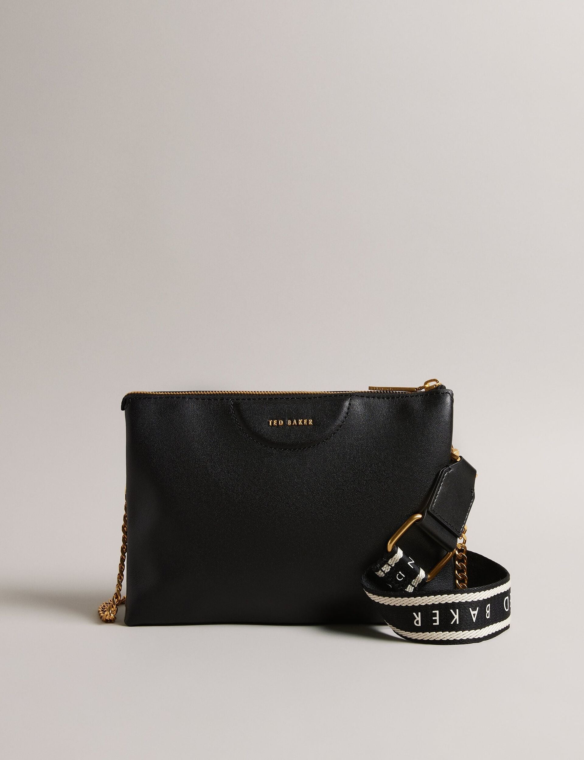Ted Baker Esille Black Branded Webbing Crossbody Leather Bag Women's