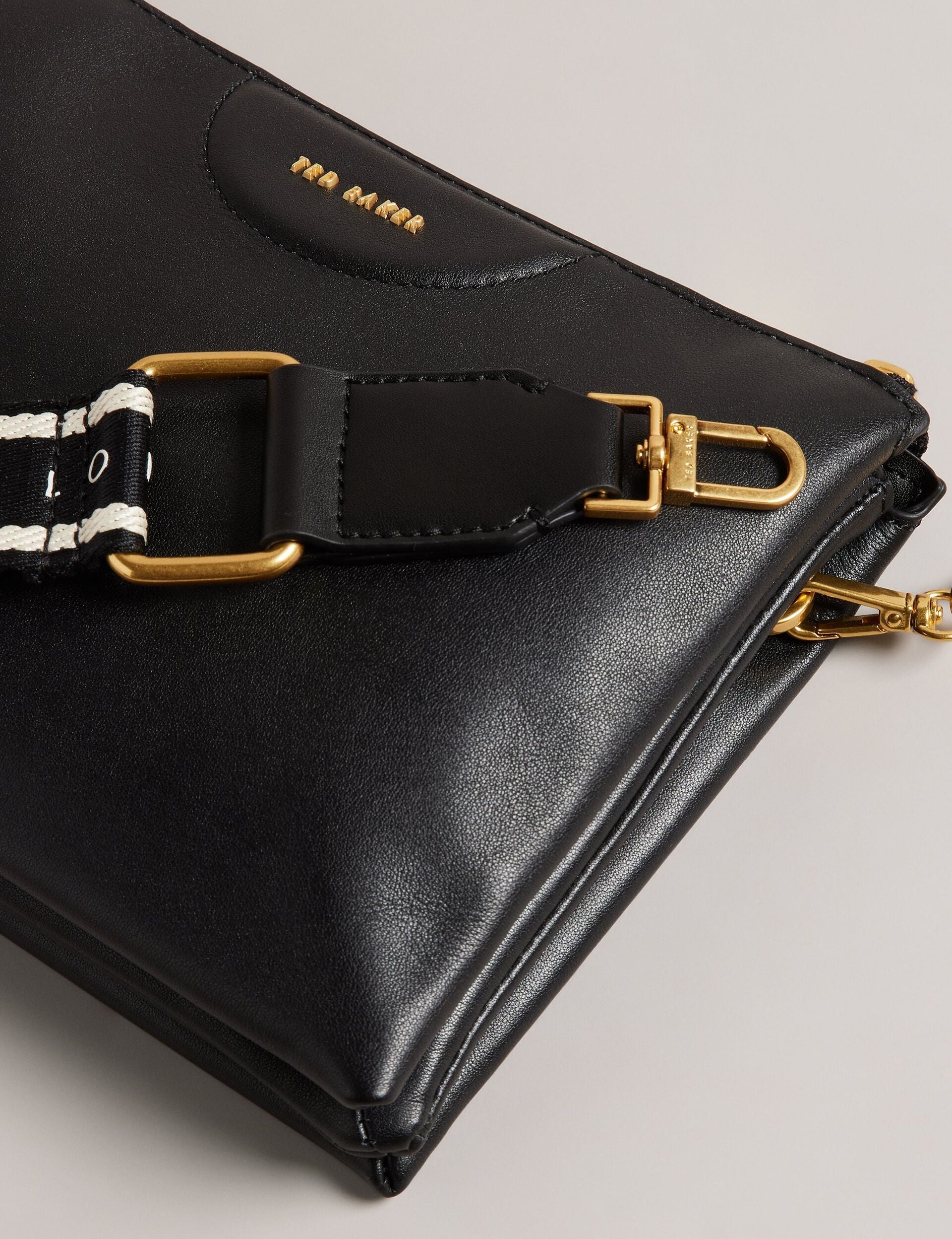 Ted Baker Esille Black Branded Webbing Crossbody Leather Bag Women's