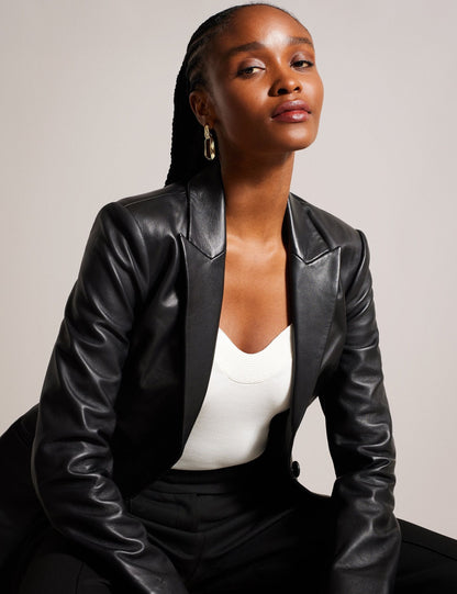 Ted Baker Melliie Longline Single Breasted Leather Blazer Women's