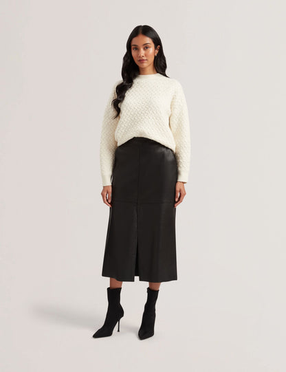 Ted Baker Aoto Leather Pencil Midi Skirt With Seam Detail Women's
