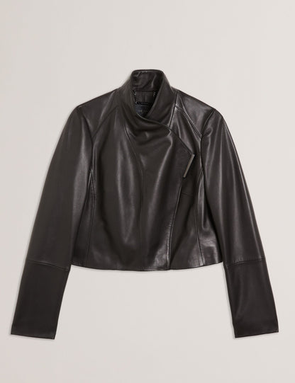 Ted Baker Riyoze Wrap Front Cropped Leather Jacket Women's