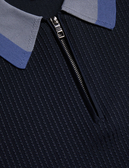 Ted Baker Paxto Textured Zip Polo With Striped Collar