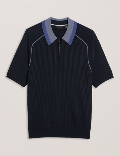 Ted Baker Paxto Textured Zip Polo With Striped Collar