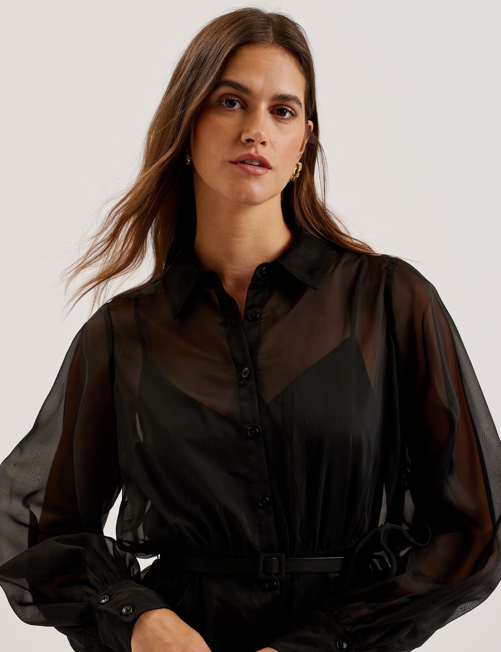 Ted Baker Gibara Organza Midi Shirt Dress With Belt Women's