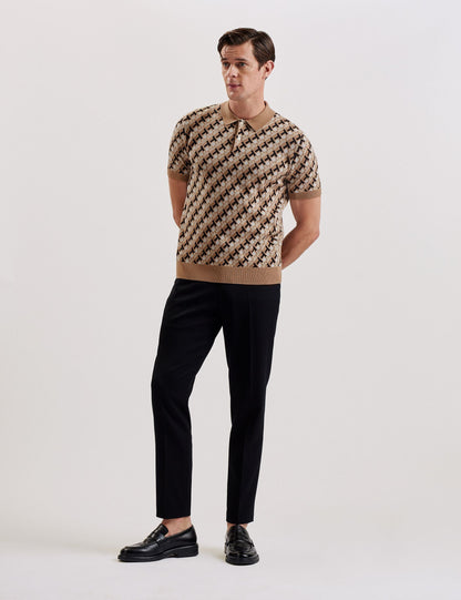 Ted Baker Seferry Interlocking T Jacquard Knitted Polo Shirt