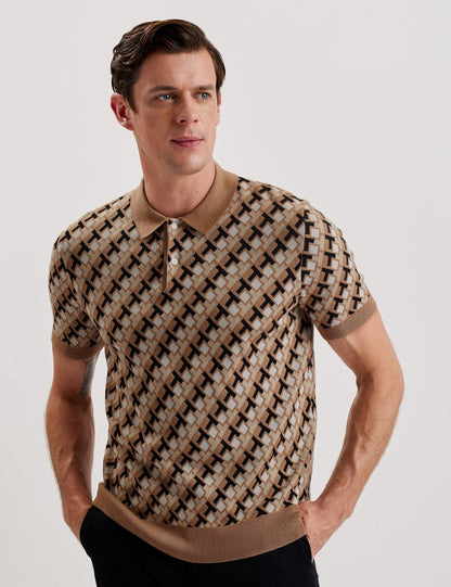 Ted Baker Seferry Interlocking T Jacquard Knitted Polo Shirt