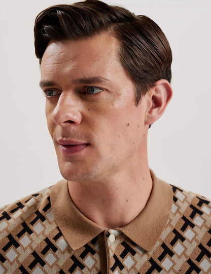 Ted Baker Seferry Interlocking T Jacquard Knitted Polo Shirt