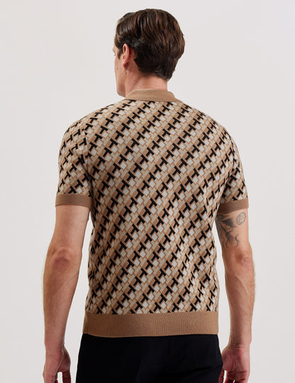 Ted Baker Seferry Interlocking T Jacquard Knitted Polo Shirt