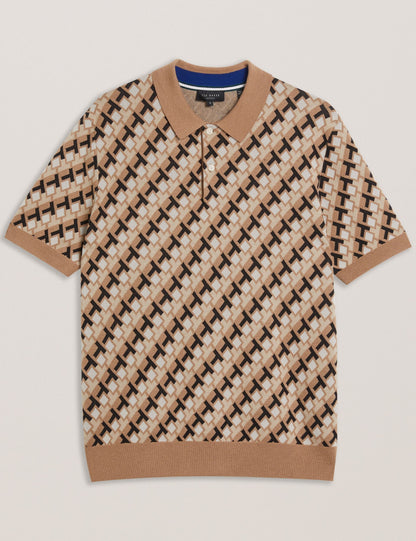 Ted Baker Seferry Interlocking T Jacquard Knitted Polo Shirt