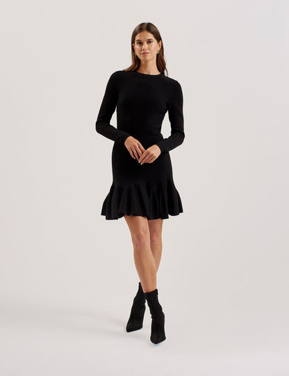 Ted Baker Loisss Flounce Hem Long Sleeve Knitted Mini Dress Women's