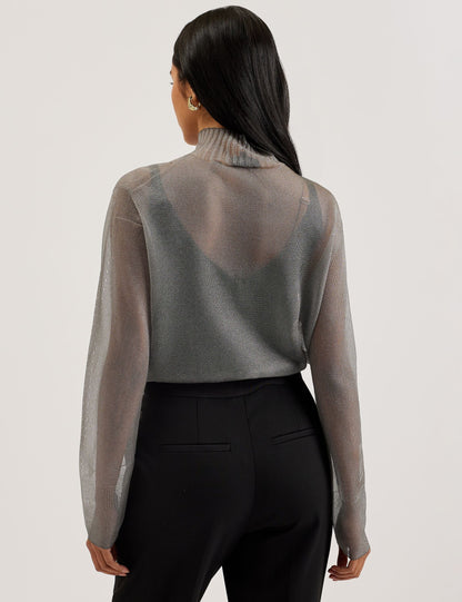 Ted Baker Taylaw Shimmer Sheer Knit Funnel Neck Top Women's